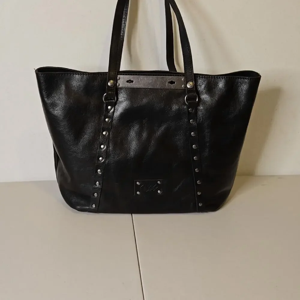 Patricia Nash Benvenuto Large Tote Handbag Double Twist Lock Black Leather - Picture 2 of 10